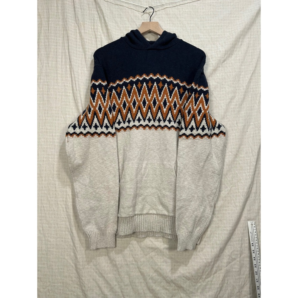 Cabin Fever Mens XL Knit Hoodie Sweater Southwestern Geometric Navy Rust #2156